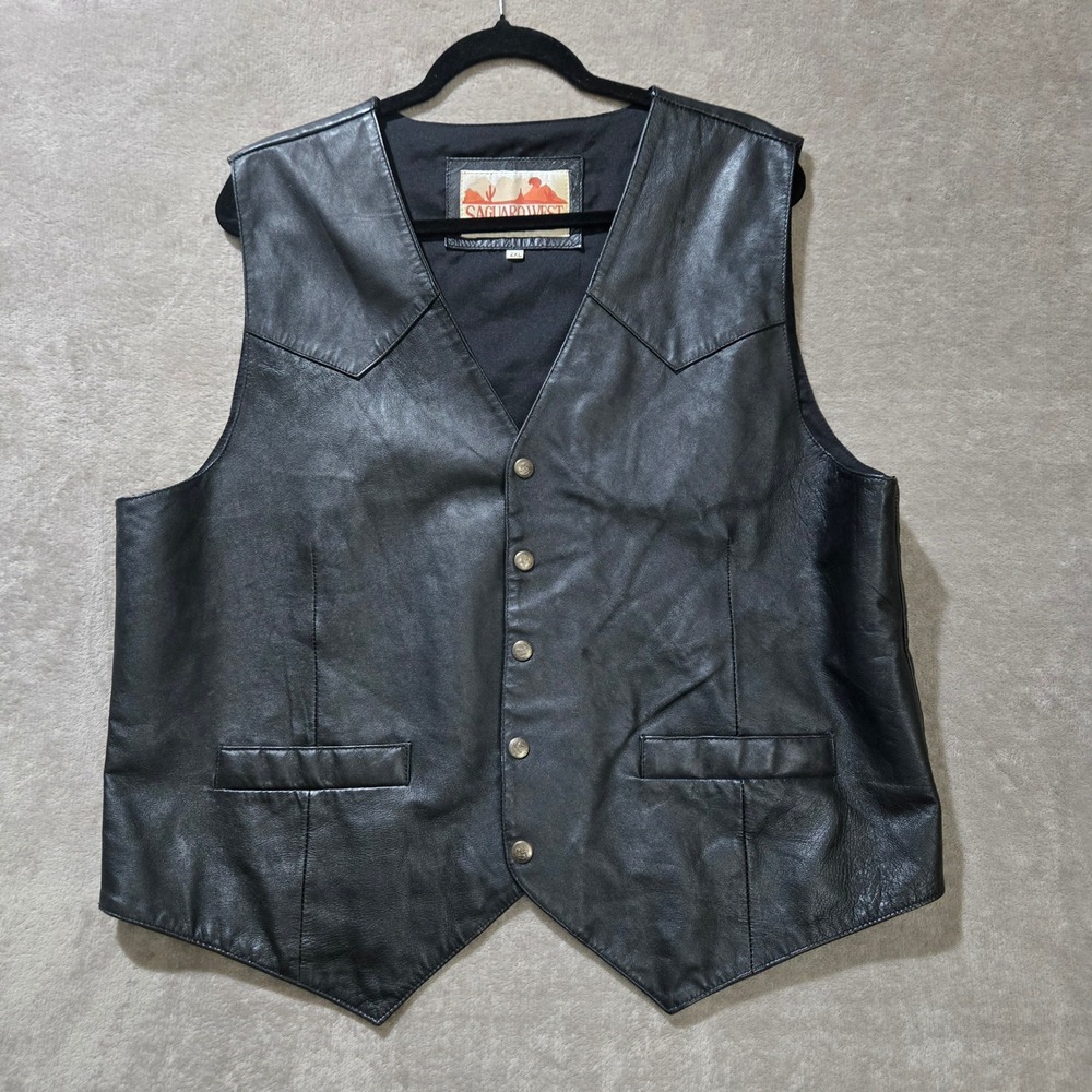 Saguaro West Leather‎ Vest Mens 2X Black Western Biker Cowboy Motorcycle Western